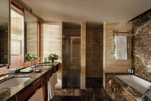 Junior Suite, 1 King Bed, Terrace | Bathroom | Separate tub and shower, rainfall showerhead, designer toiletries - Mandarin Oriental, Geneva (Geneva)