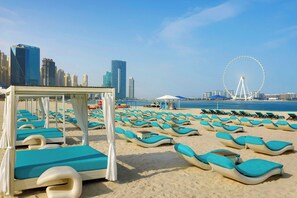 Private beach, free beach cabanas, sun loungers, beach umbrellas