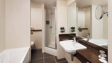 Eco-friendly toiletries, hair dryer, towels