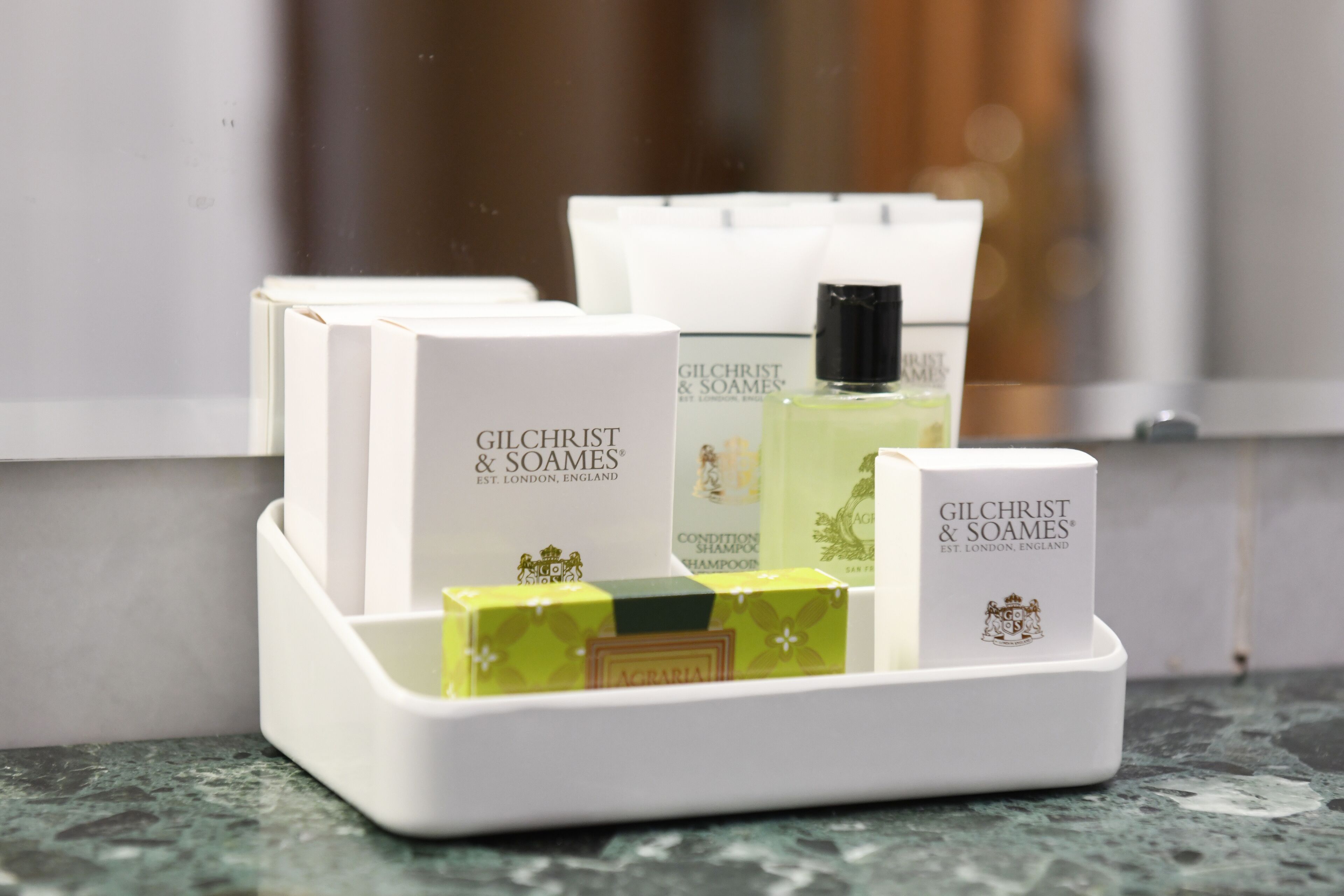 free toiletries, hair dryer, towels