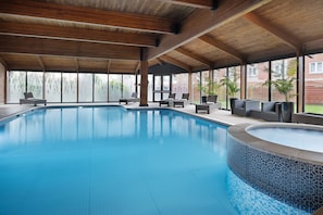 Indoor pool, open 6:00 AM to 8:00 PM, sun loungers
