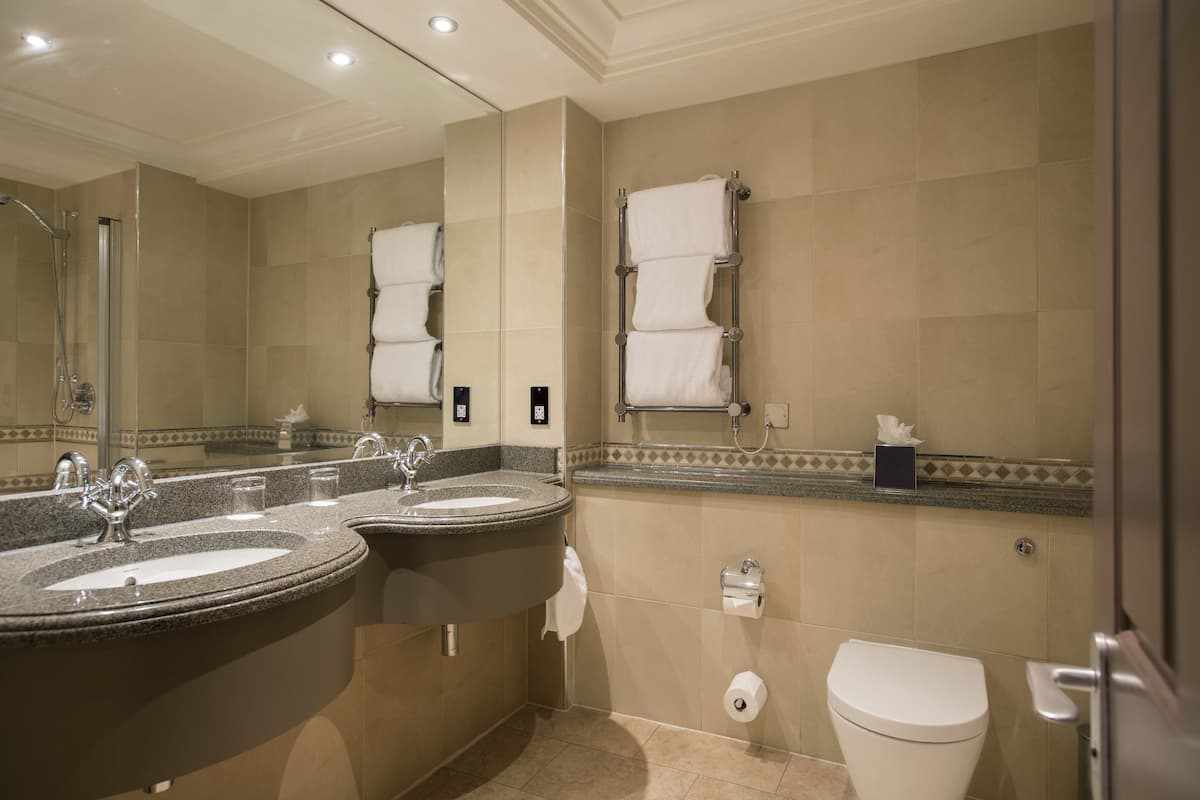 free toiletries, hair dryer, bathrobes, towels