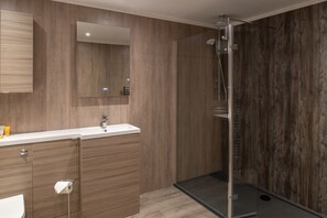 Combined shower/bathtub, free toiletries, hair dryer, towels