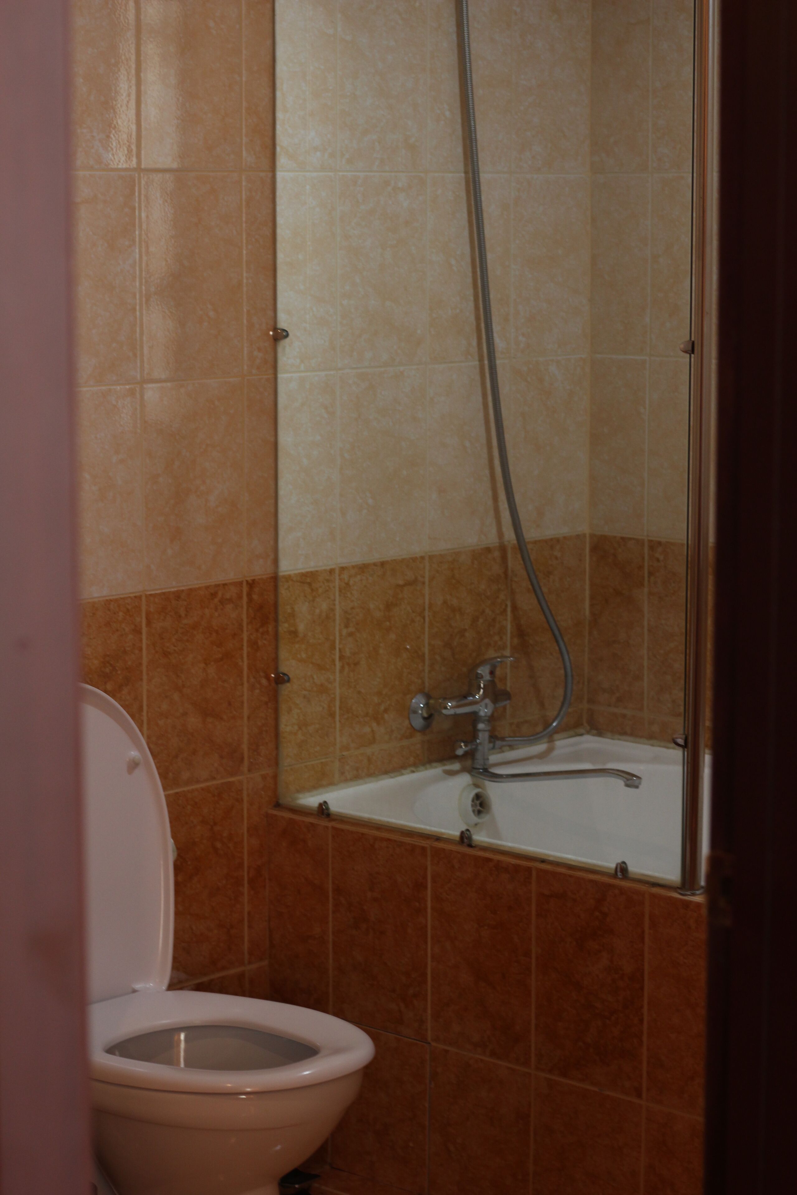 A bathroom with a toilet, a shower, and a bathtub.