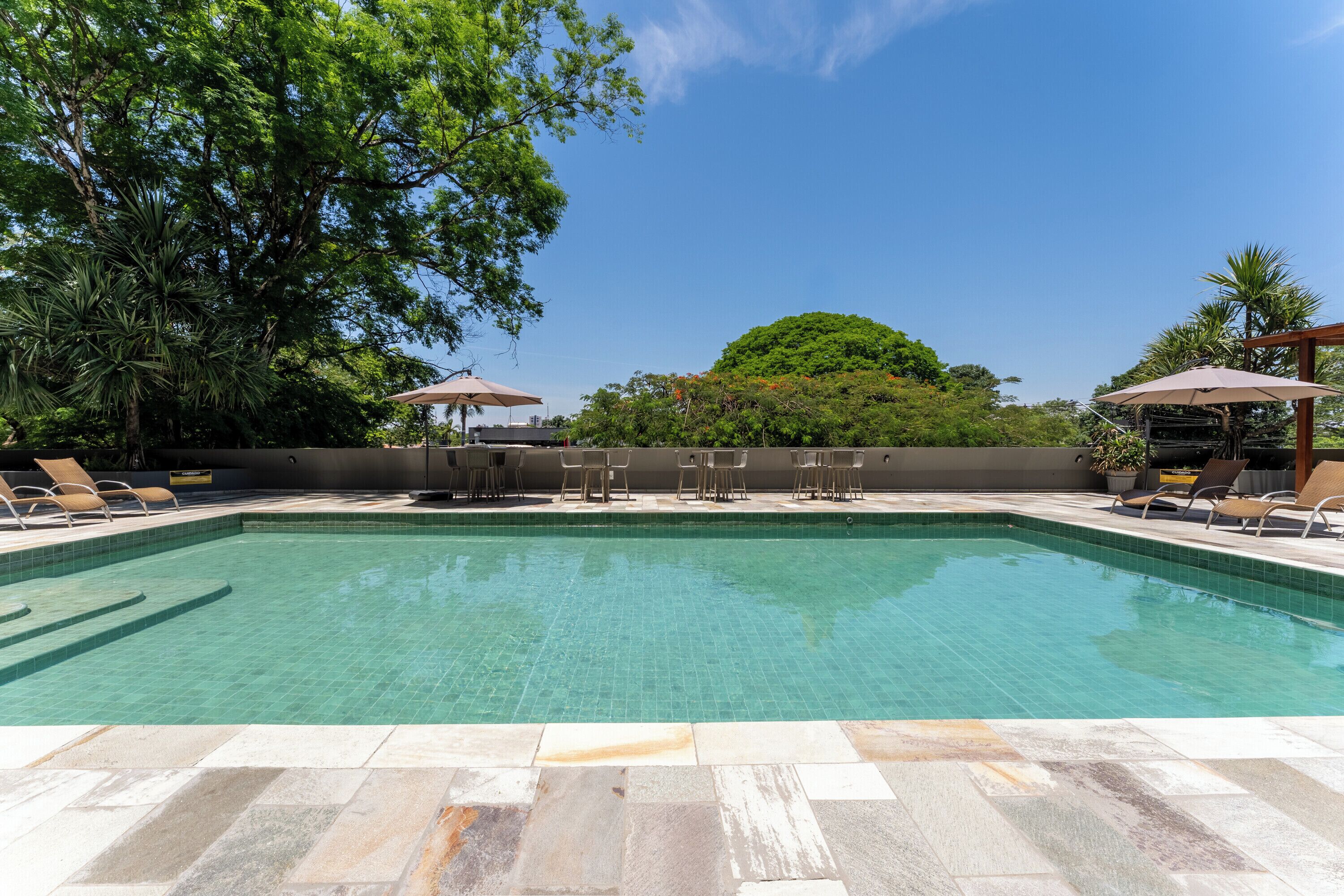 Outdoor pool, sun loungers