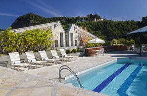 Outdoor pool, open 10:00 AM to 8:30 PM, pool loungers