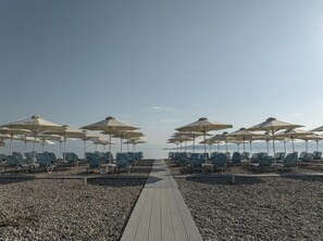 Beach nearby, sun loungers, beach umbrellas, beach towels