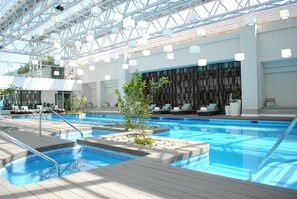 Indoor pool, open 5:30 AM to 7:30 PM, pool loungers