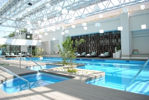 Indoor pool, open 5:30 AM to 8:00 PM, pool loungers