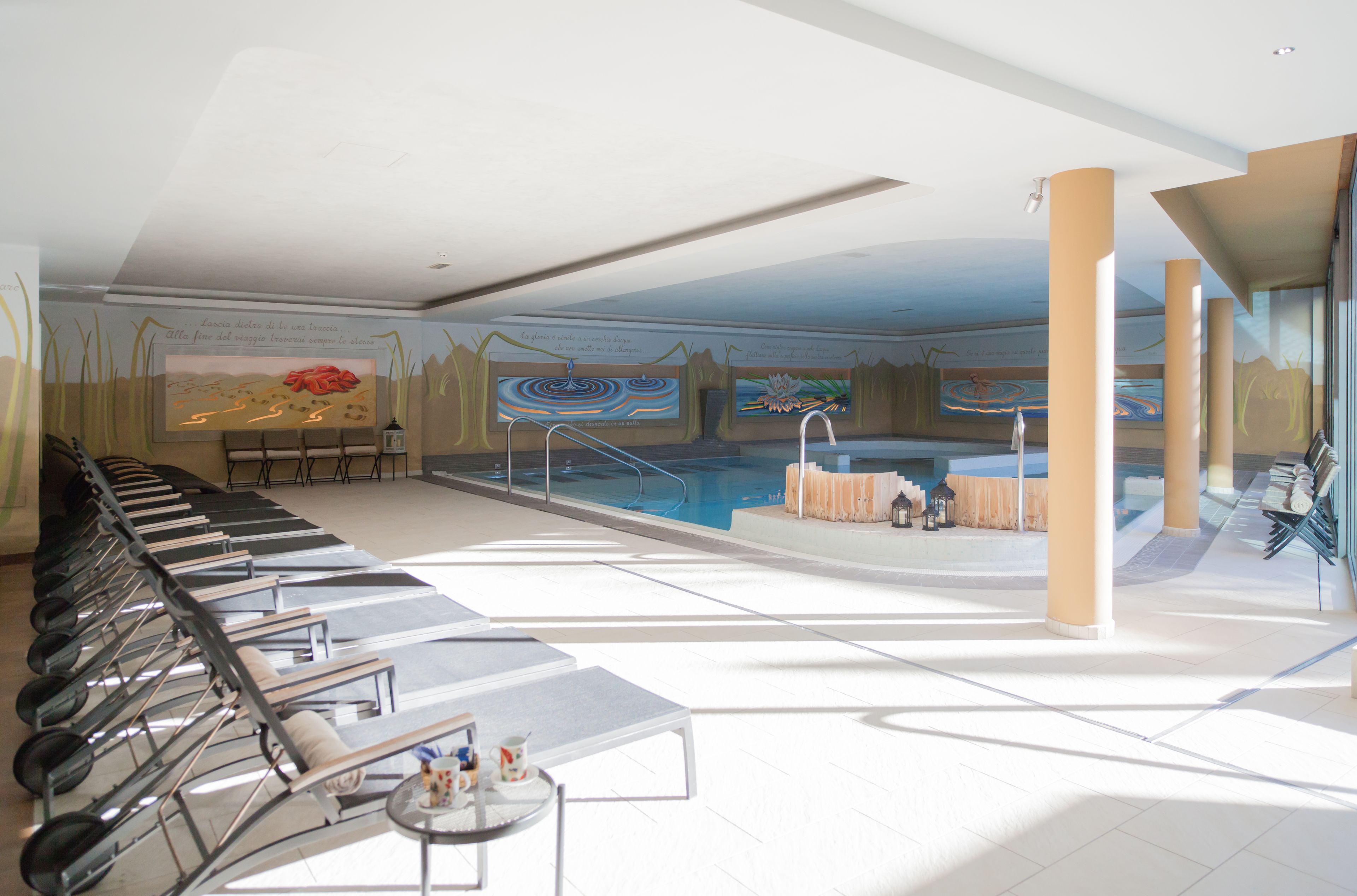 indoor pool, outdoor pool, pool loungers