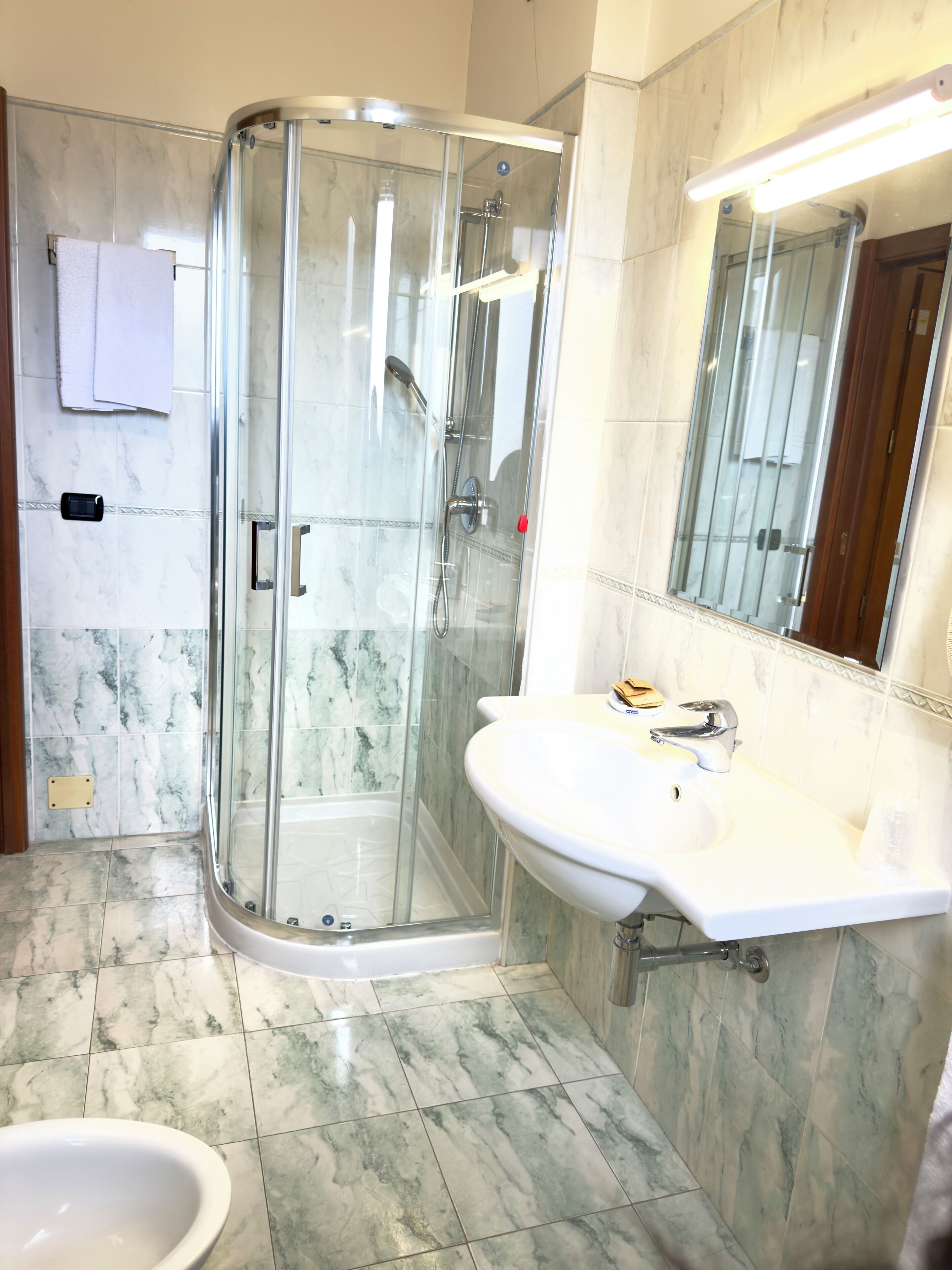 Shower, free toiletries, hair dryer, bidet