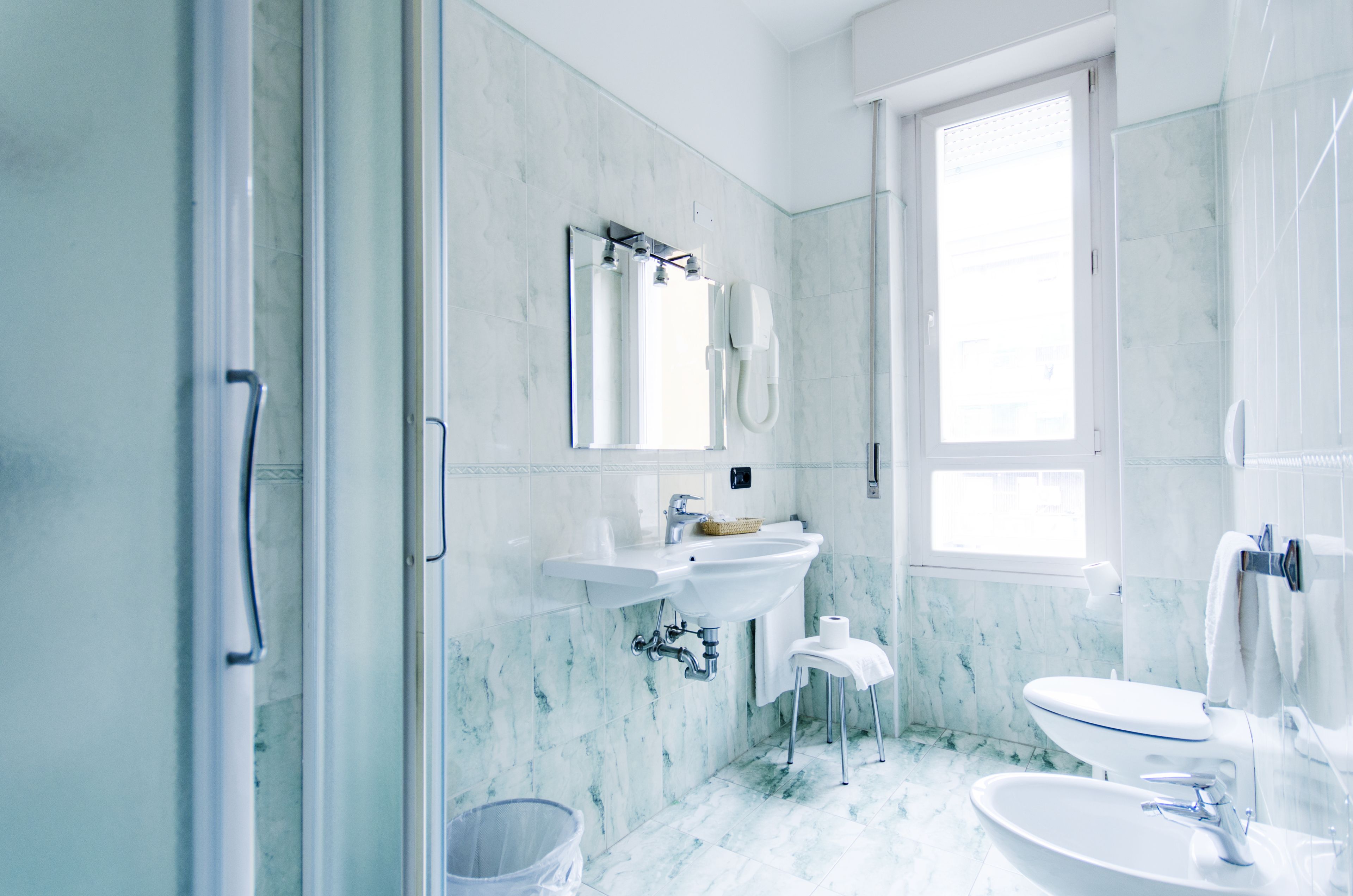 shower, free toiletries, hair dryer, bidet