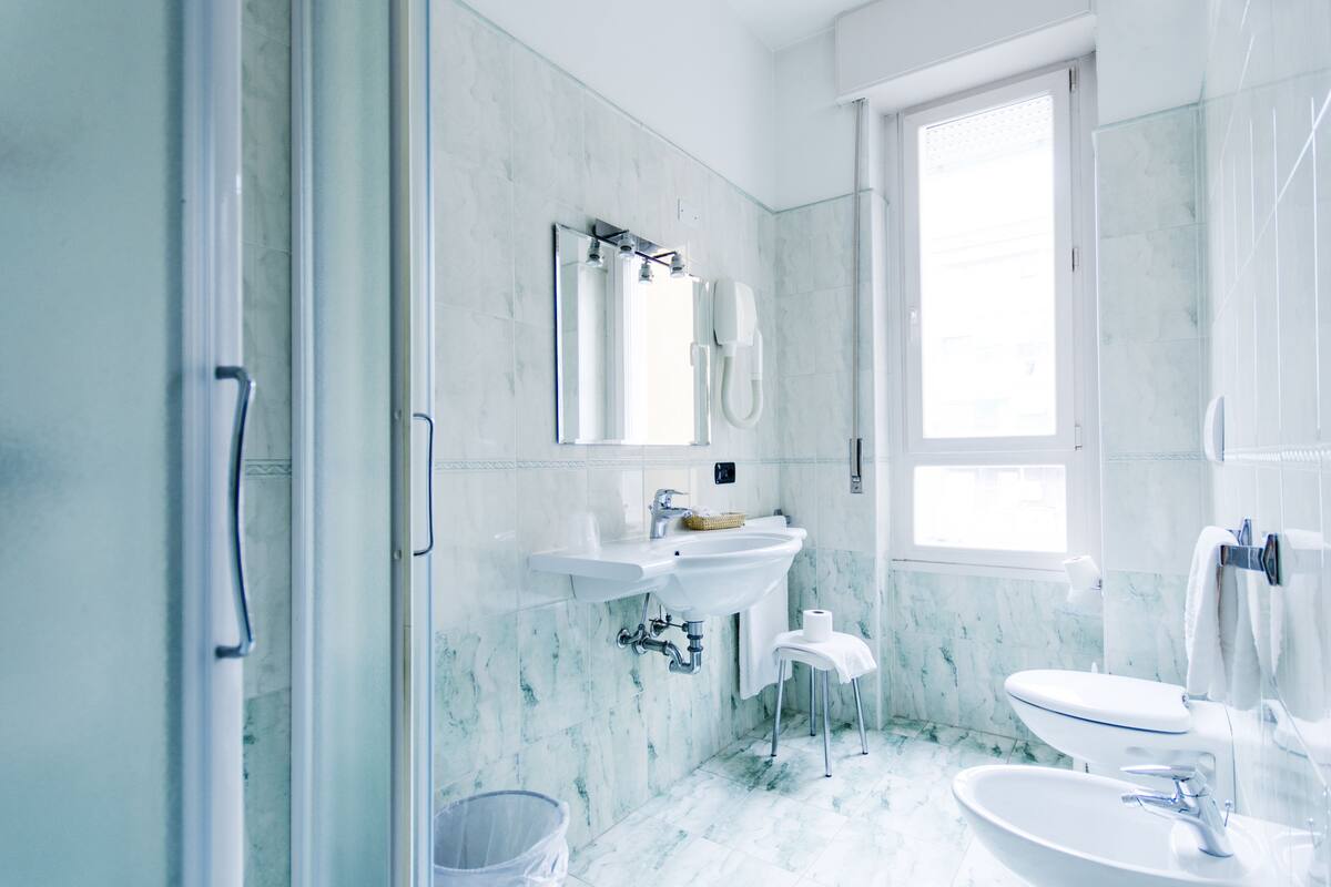 shower, free toiletries, hair dryer, bidet