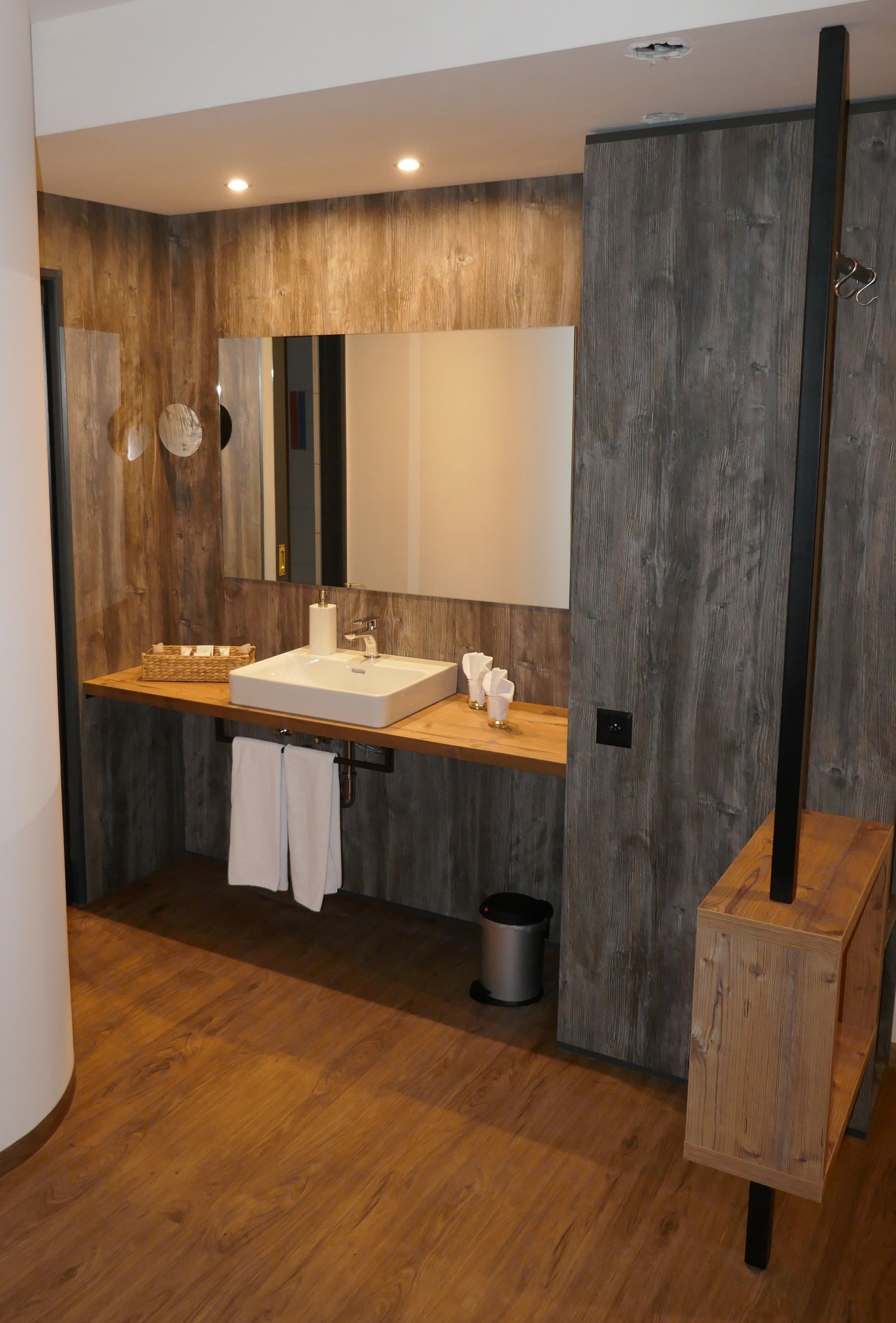 rainfall showerhead, hair dryer, bathrobes, slippers