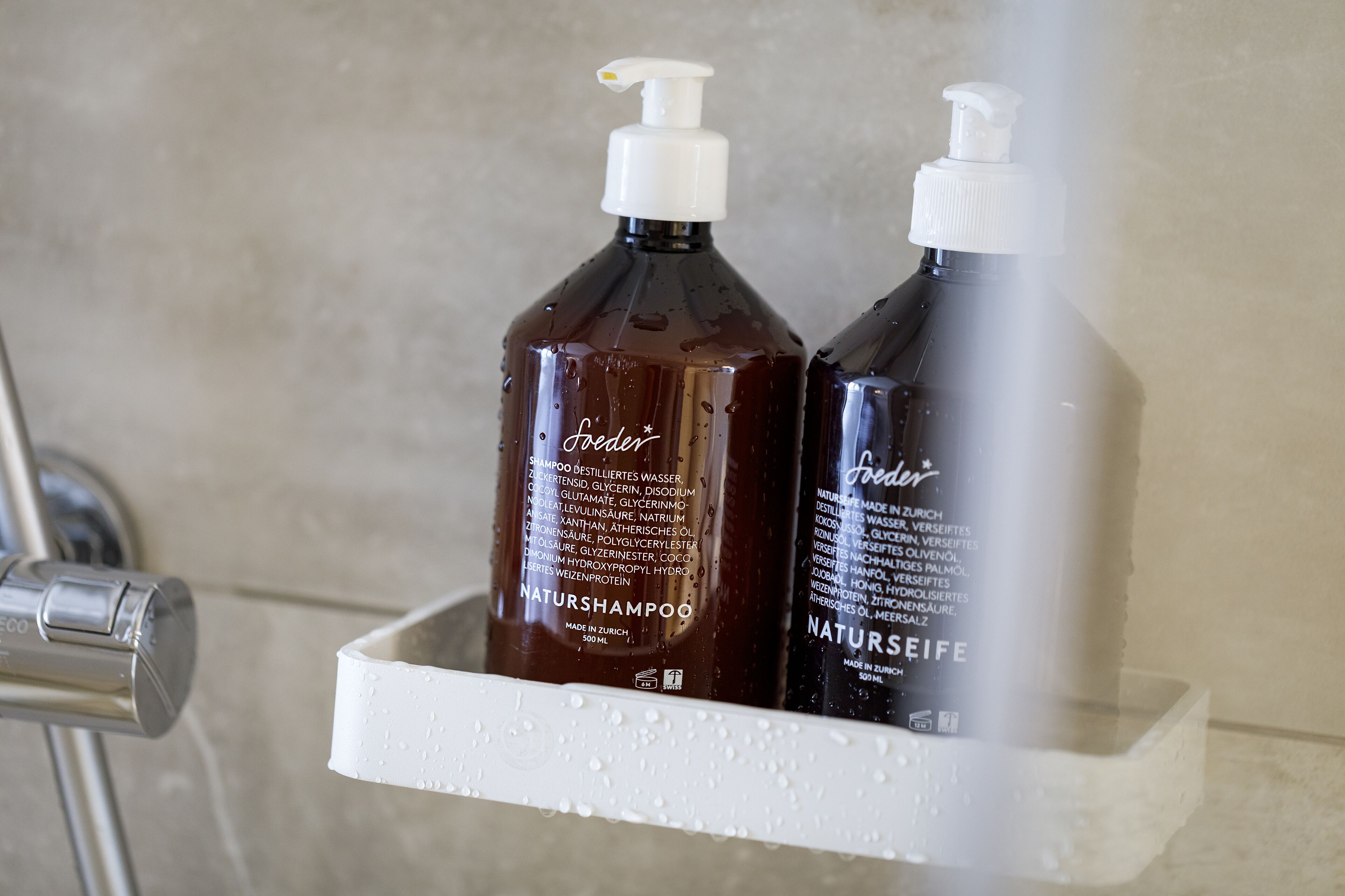 eco-friendly toiletries, hair dryer, towels