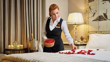 Egyptian cotton sheets, premium bedding, down comforters, minibar