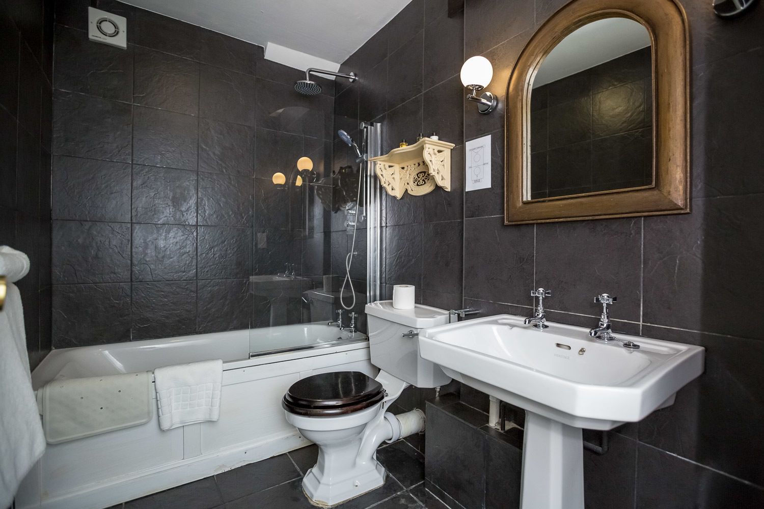 hair dryer, towels, toilet paper