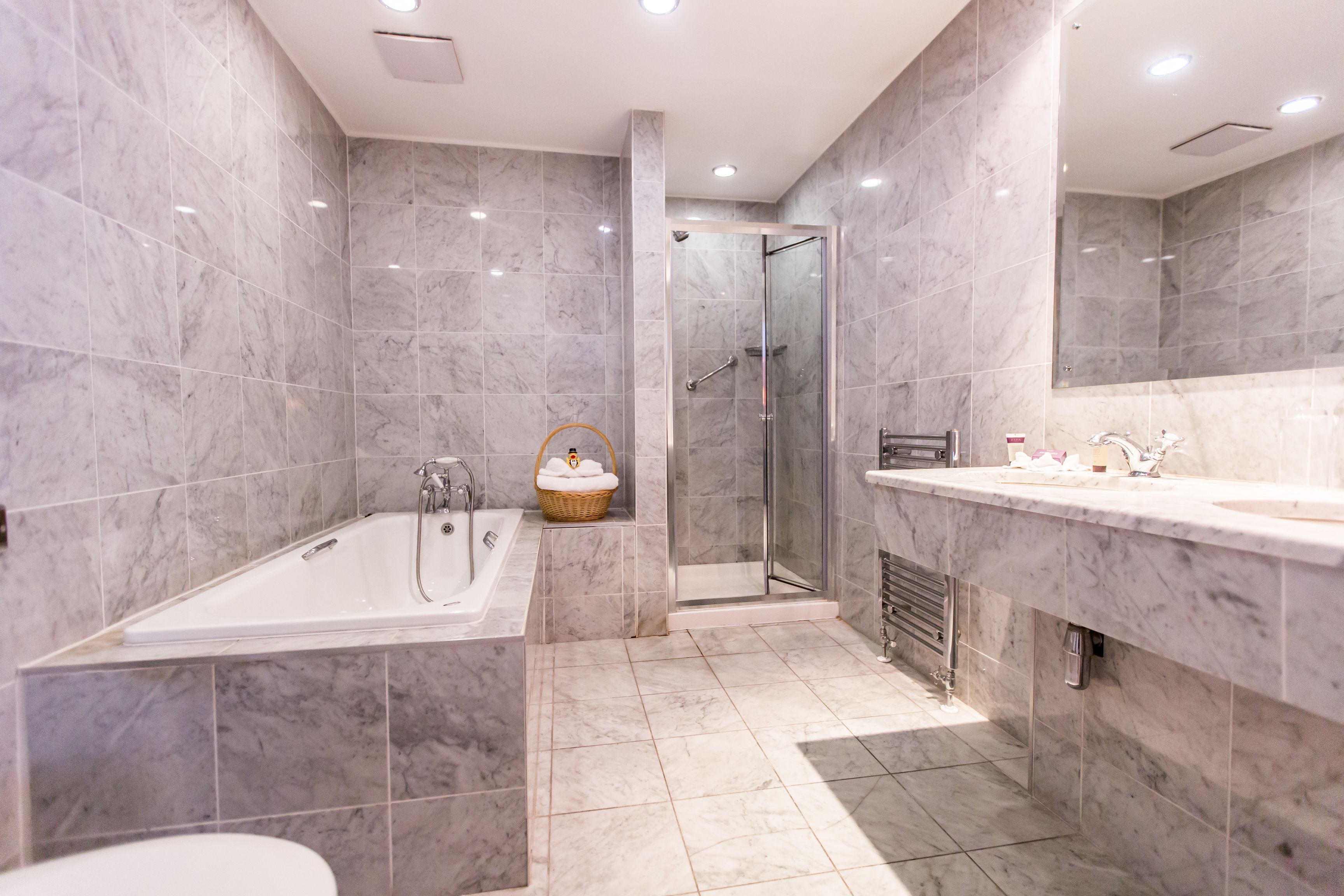 free toiletries, hair dryer, towels