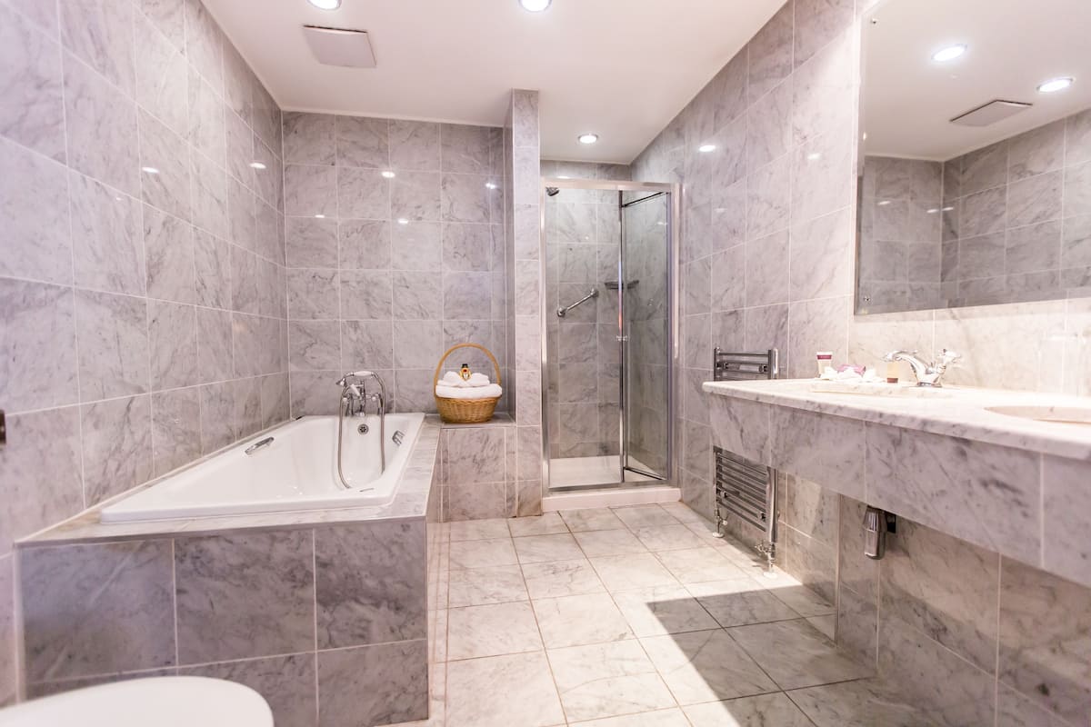 free toiletries, hair dryer, towels