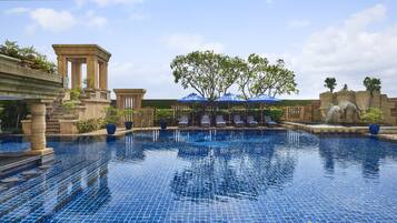 Outdoor pool, pool umbrellas