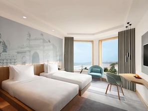 Habitación superior, 2 camas individuales, vista al océano | 1 habitación, ropa de cama de alta calidad y minibar