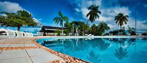 Outdoor pool, sun loungers