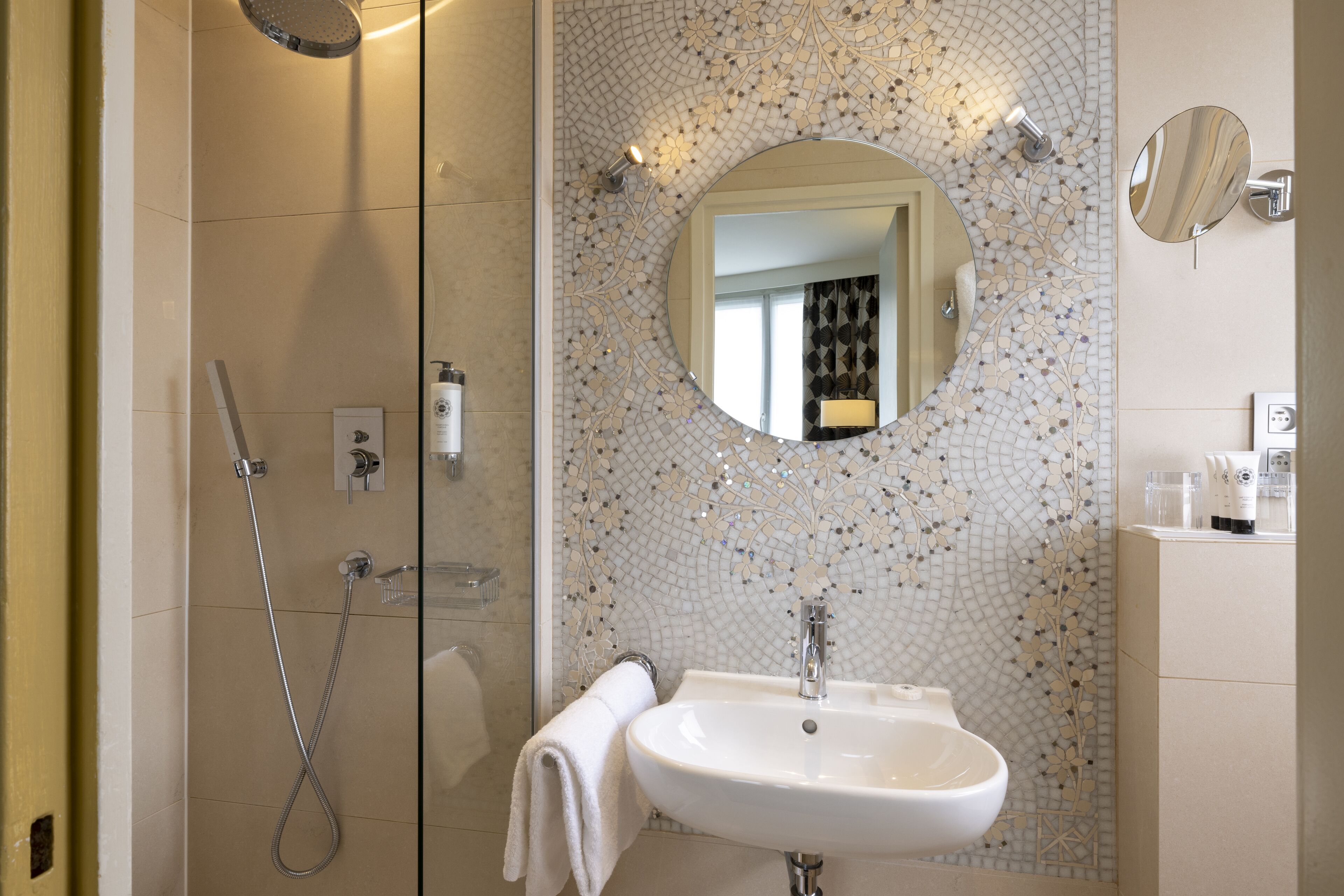 free toiletries, hair dryer, towels