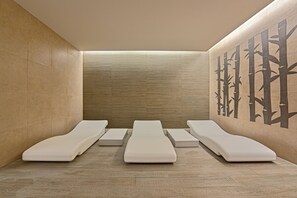 Sauna, steam room, hot stone massages, deep-tissue massages