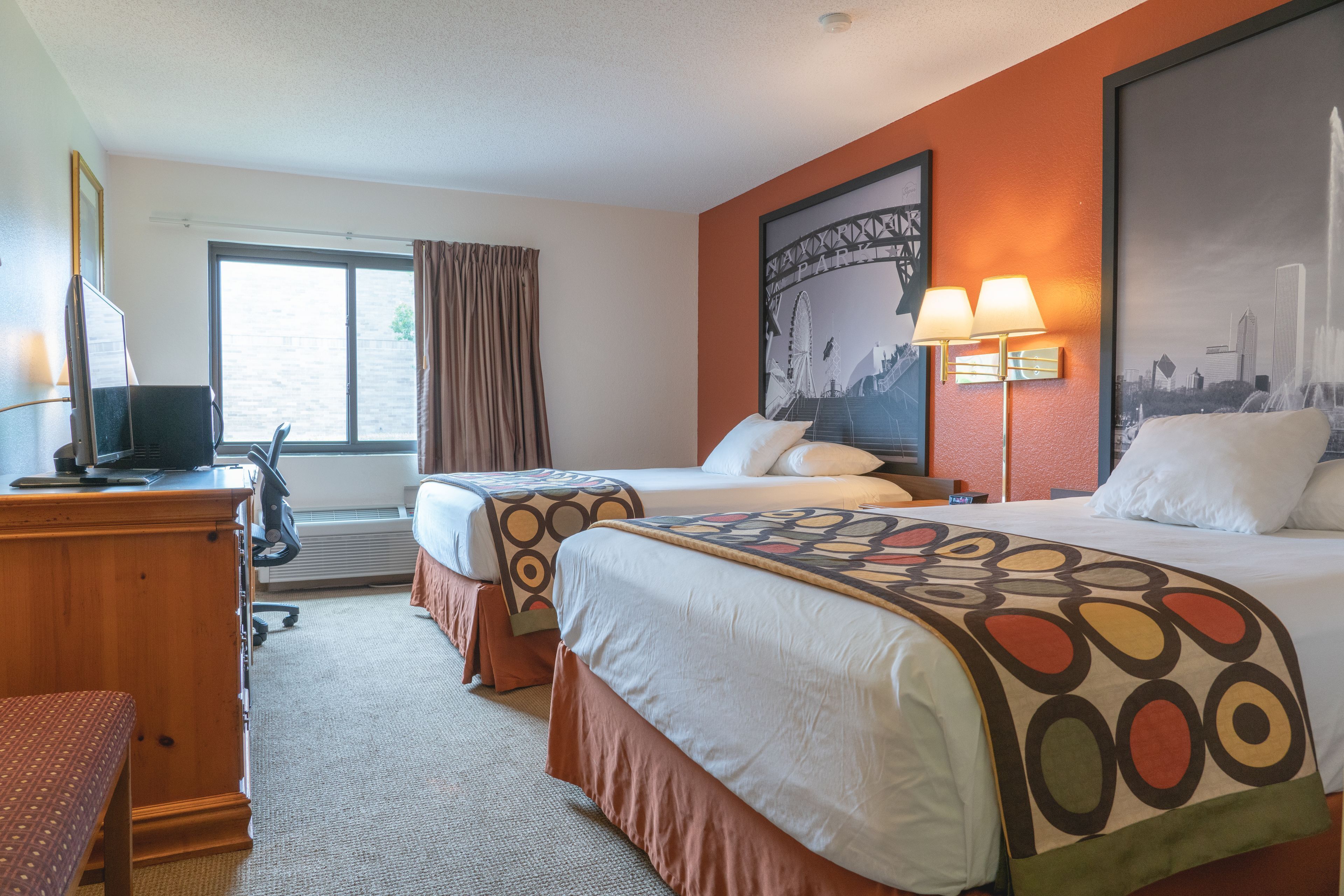 Pillow-top beds, desk, laptop workspace, iron/ironing board