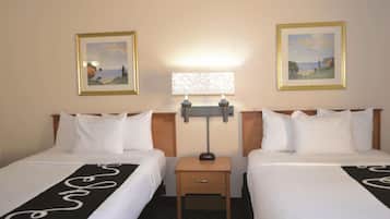 Premium bedding, desk, blackout drapes, iron/ironing board