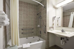 Room, 1 Queen Bed, Accessible, Non Smoking (Mobility) | Bathroom | Combined shower/bathtub, free toiletries, hair dryer, towels