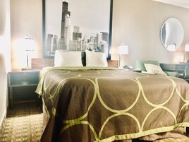 Desk, free WiFi, bed sheets, alarm clocks