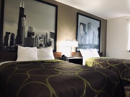 Room, 2 Queen Beds, Non Smoking | Desk, free WiFi, bed sheets, alarm clocks