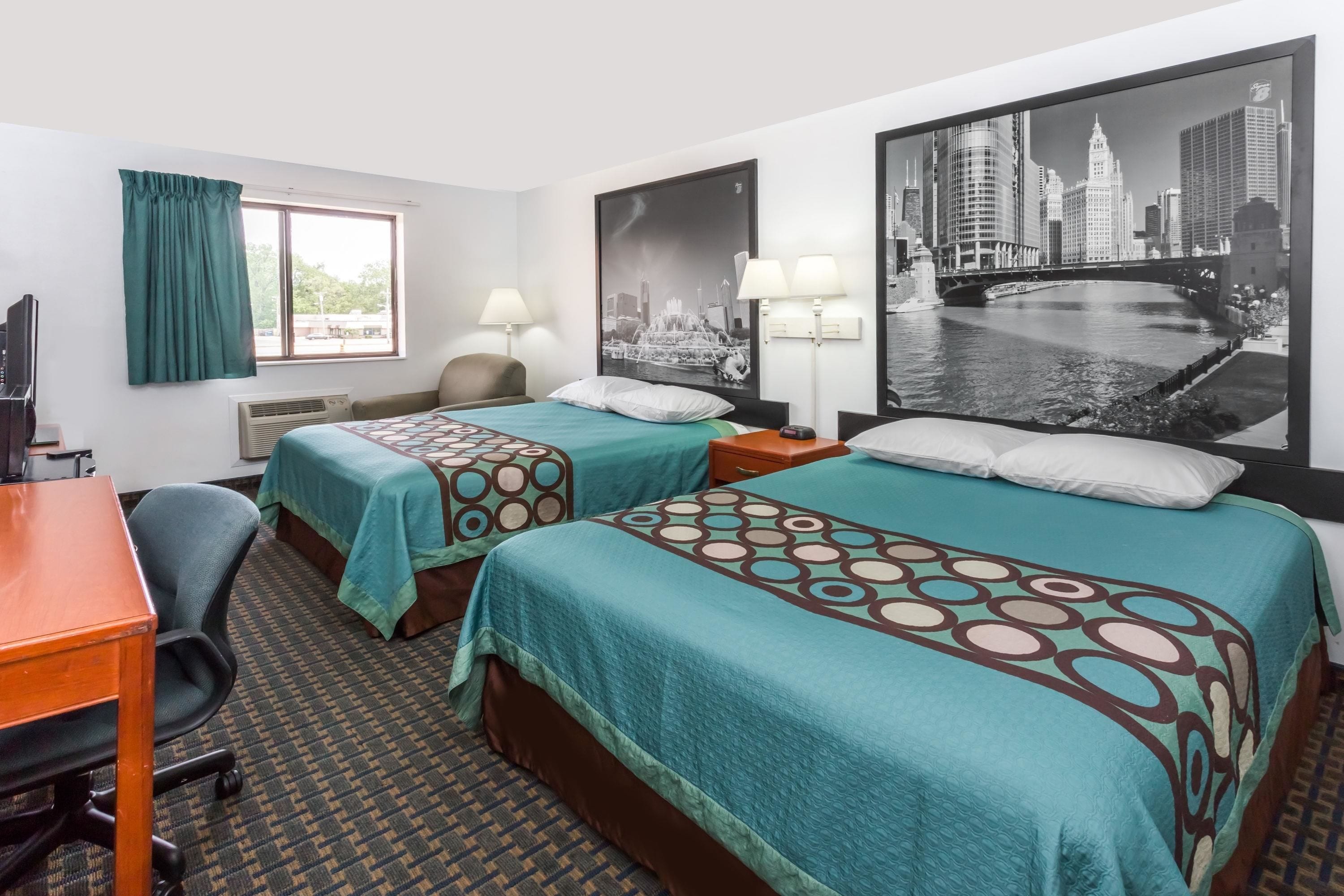 Desk, laptop workspace, free WiFi, bed sheets