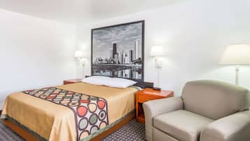 Desk, laptop workspace, free WiFi, bed sheets