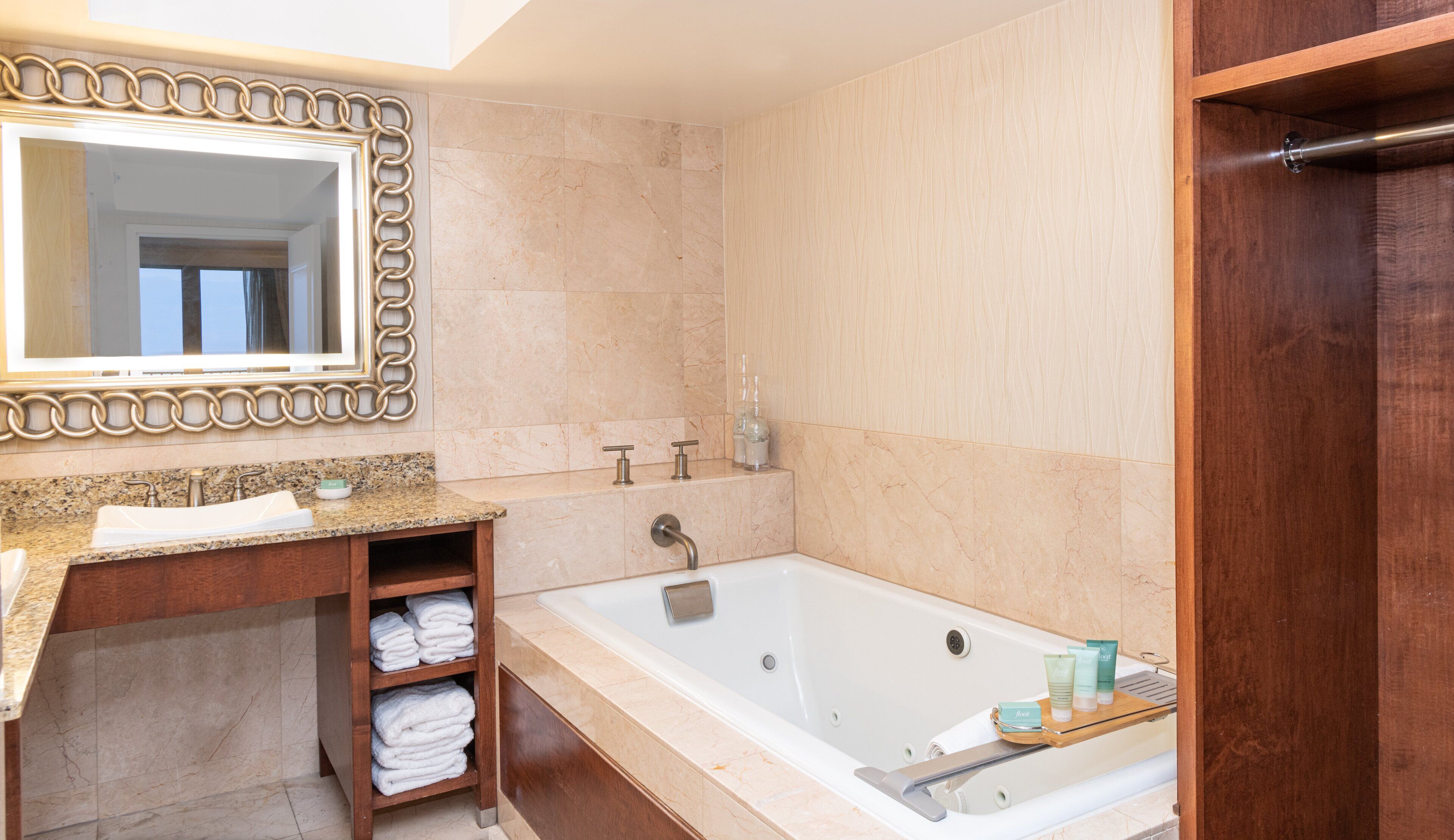 shower, designer toiletries, hair dryer, bathrobes