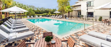 Outdoor pool, pool loungers