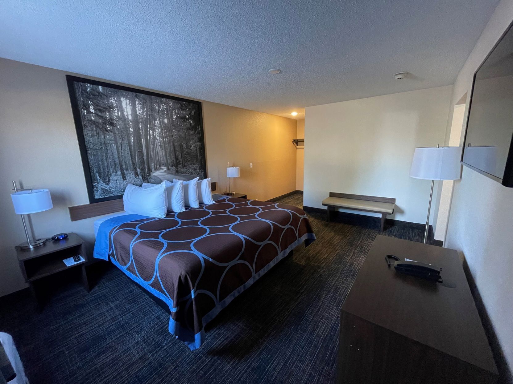 Desk, blackout curtains, iron/ironing board, free WiFi