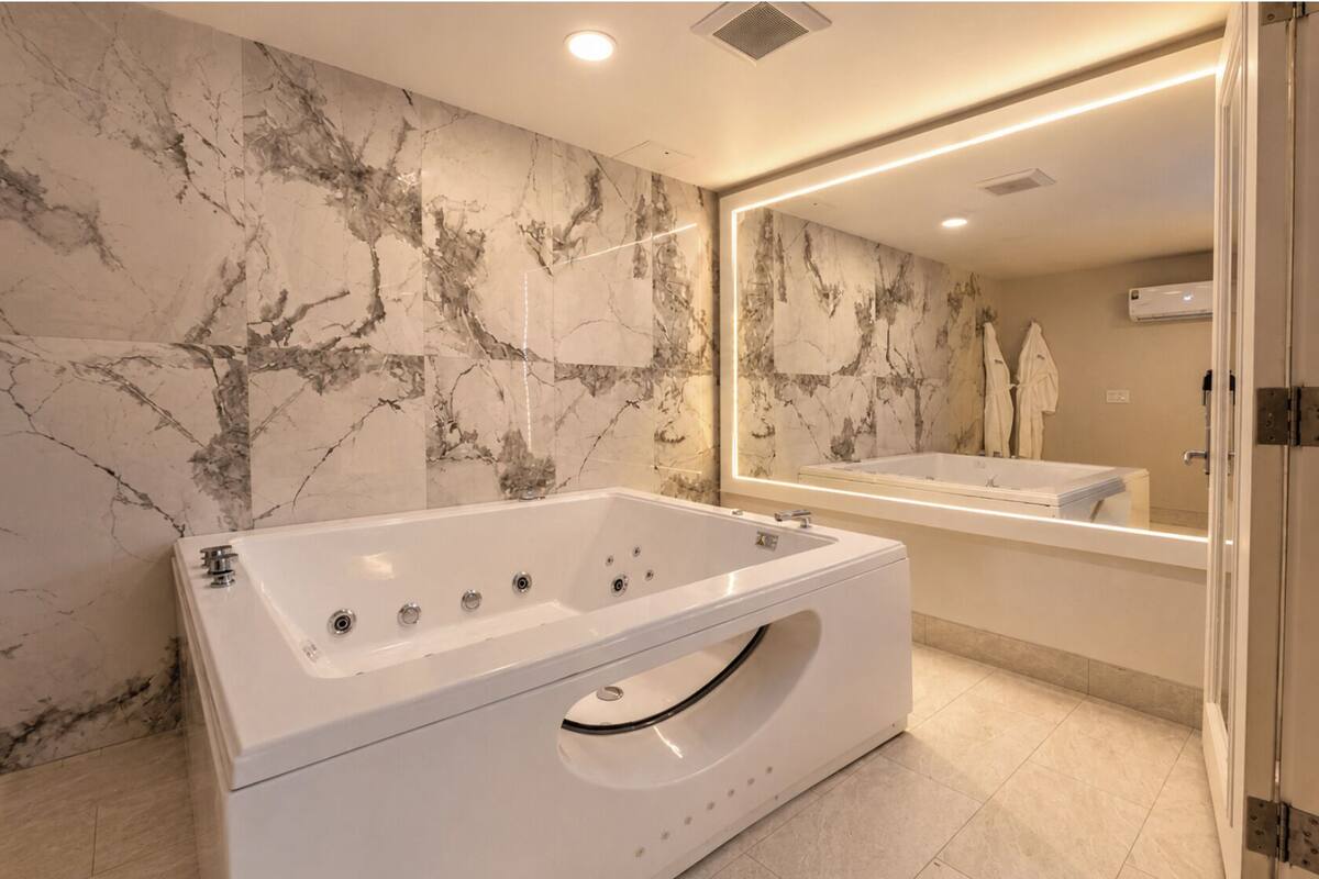 Eco-friendly toiletries, hair dryer, towels, soap