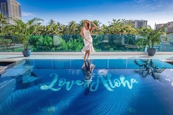 Outdoor pool, open 9:00 AM to 8:30 PM, sun loungers at Hotel La Croix
