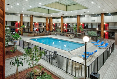Indoor pool, open 9:00 AM to 8:00 PM, sun loungers
