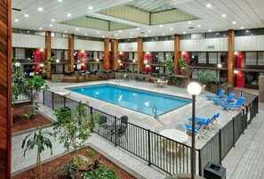 Indoor pool, open 9:00 AM to 8:00 PM, sun loungers