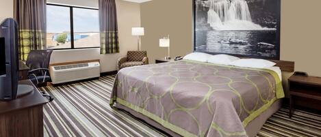 Desk, laptop workspace, free WiFi, bed sheets