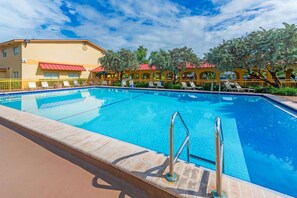Outdoor pool, sun loungers