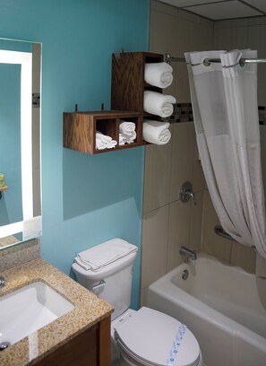 Room, 2 Queen Beds, Non Smoking | Bathroom | Combined shower/bathtub, hair dryer, towels