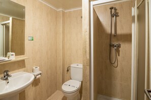 Shower, free toiletries, hair dryer, towels