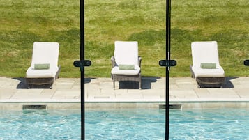 Indoor pool, outdoor pool, pool loungers