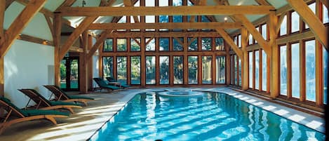 Indoor pool, outdoor pool, pool loungers