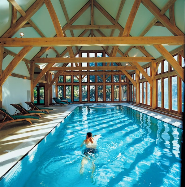 Indoor pool, outdoor pool, pool loungers