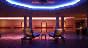 Indoor pool, outdoor pool, sun loungers